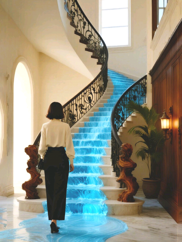 Luxury Waterfall Staircase That Looks Unreal 🌊🏡✨#stairs #amazing #creatorsearchinsights #fyp #viral 