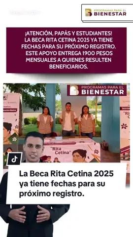 📢 ¡Atención, papás y estudiantes! 🎓 La Beca Rita Cetina 2025 ya tiene fechas para su próximo registro. Este apoyo entrega 1900 pesos mensuales a quienes resulten beneficiarios. Uno de los requisitos principales es contar con tu Llave MX, ya que será obligatoria para completar la inscripción. 👉 ¿Quieres saber la fecha exacta del nuevo registro y cómo inscribirte? Deja la palabra “beca” en los comentarios, guarda este video para no perderte la info y compártelo con otros padres y estudiantes. 🔗 Toda la información y requisitos completos están en el link de nuestro perfil. #BecaRitaCetina #LlaveMX #Registro2025 #Bienestar #Mexico