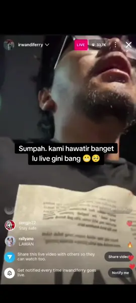 Astga bang @Ferry Irwandi  kami yang nonton bener2 khawatir liat lu live. gemeteran gua bang. gua rekam biar ada bukti kalau lu kenapa2. tapi semoga jangan lah #ferryirwandi 