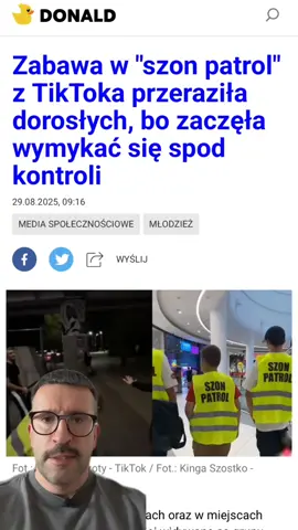 Jeszcze wczoraj Psi Patrol, dziś Szon Patrol na hulajnodze👇 Określenie „szon” zostało spopularyzowane przez fragment filmu Patryka Vegi. Szybko stało się określeniem kobiety, która chętnie, często i niewybrednie szuka nowych partnerów. Potem straciło na znaczeniu i mogło oznaczać też mocny makijaż. „Szon patrol” ma być nieszkodliwą zabawą i polega głównie na nagrywaniu siebie. Ale wiecie, jak w każdej zabawie chętnie przyłączają się ci, którzy szukają nowego sposobu na dręczenie innych. Więc zaczęło się też nagrywanie przypadkowych dziewczyn, określane „szonem” bywają nastoletnie dziewczynki, a na to wszystko ruszyli geniusze biznesu, sprzedając odblaskowe kamizelki i światełka do hulajnóg. Więcej👉 www.donald.pl