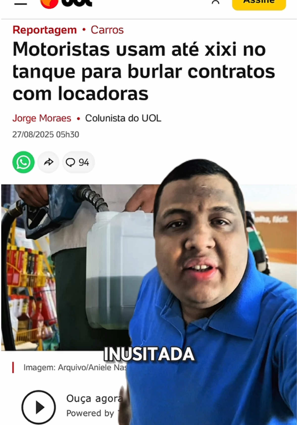 🚨 Você acredita nisso? Em São Paulo, alguns motoristas de aplicativo estão devolvendo carros de locadora com água e até urina no tanque. 💸 O motivo? O alto preço dos combustíveis. ⚠️ Mas o prejuízo pode ser enorme: sistema de injeção danificado e motor travado. 👉 Algumas locadoras já mudaram as regras e só entregam o carro com o tanque na reserva para evitar esse tipo de situação. Créditos: @uolnoticias  ❓E você, o que acha disso: “desespero ou irresponsabilidade?” #MotoristaDeAplicativo #Locadora #Combustível #GasolinaCara #Golpe      