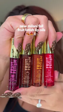 Which is your favorite? 🍁🕯️🧸 @Milani Cosmetics #milani #milanifall2025 #milanifruitfestishlipoil #fruitfetishlipoil 