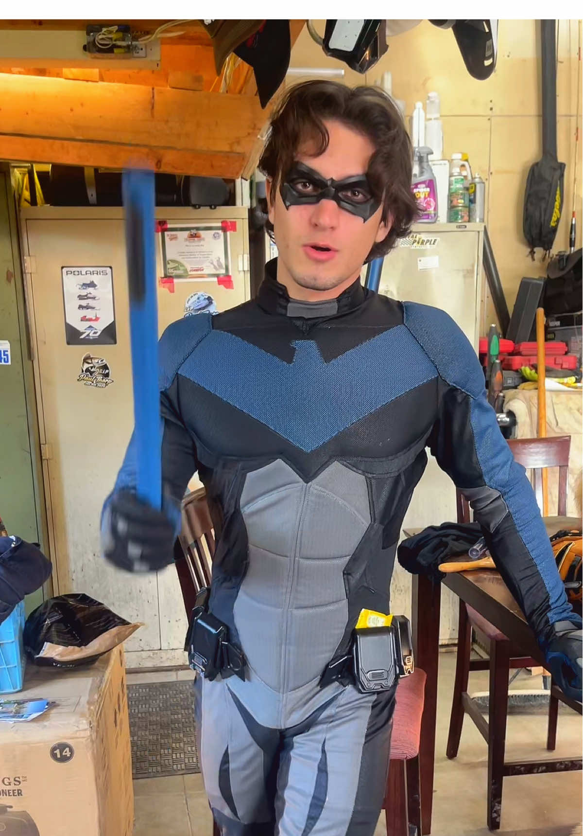 I jumped too high and bashed my head  @Jace Carroll  Helmet: dkfxprops on Etsy Chest plate: baracosplaystudio on Etsy  Jacket: carharrt Boots: doc marten combs tech ll #redhood #nightwing #cosplay #batman #dccomics 