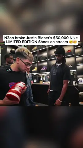 N3on broke Justin Bieber’s $50,000 Nike  LIMITED EDITION Shoes on stream 😮🤯 #n3on #fypツ #justinbieber #fyp #viral 