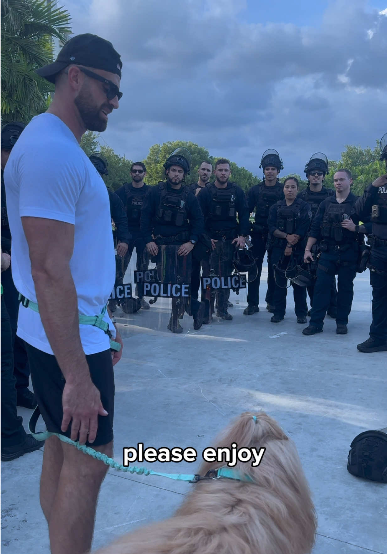 Officer Brodie was invited to watch MBPD training exercises to prepare for the World Cup! He was there to provide some emotional support and @CelsiusOfficial #CelsiusbrandPartner #goldendoodle #dogdad