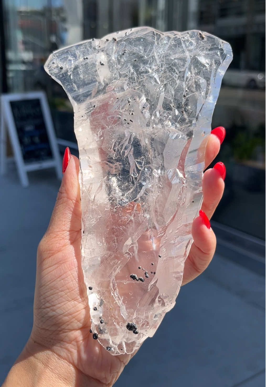 Tabular Quartz with specks of Hematite from Brazil 🩶 #quartz #crystals #minerals #hematite #crystaltok 
