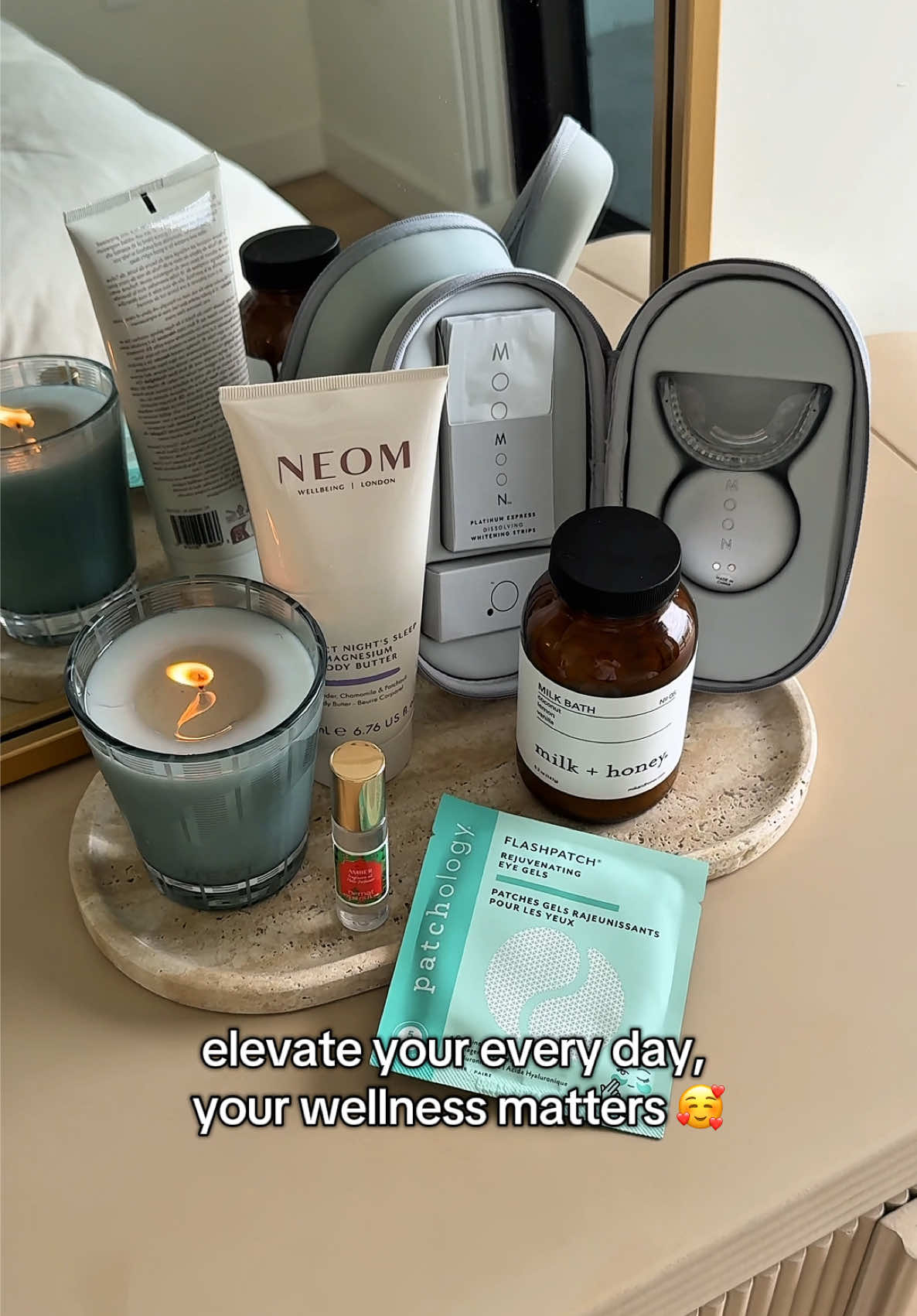 We all need a little self care day sometimes 🤍 #UltaBeauty #ultahaul #SelfCare #morningroutine ✨ @NEST New York Driftwood & Chamomile Classic Candle ✨ @NEOM Wellbeing UK Perfect Night's Sleep Magnesium Body Butter ✨ @Moon Oral Beauty Platinum Pro Glow Teeth Whitening Device ✨ @Nemat Perfumes Amber Fragrance Oil Roller ✨ Milk + Honey Lemon, Vanilla Milk Bath No.05 ✨ @Patchology FlashPatch Rejuvenating Eye Gels 🎥: @regina_ugc_ 