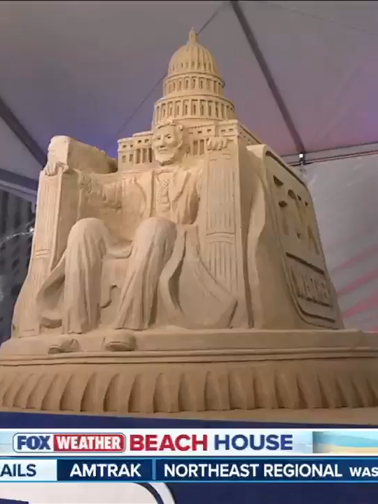 Weighing over 5 tons, the FOX Weather sand sculpture was unveiled at FOX Square in New York City. Sand sculptors John Gowdy and Laura Cimador-Gowdy described how they designed and carved the masterpiece. #sandsculpture #uscapitol #america #foxweather