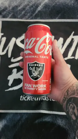 New Raider Coca-Cola can! Fan work is thirsty work. #cocacola #raiders #raidernation #raiderette #allegiantstadium 