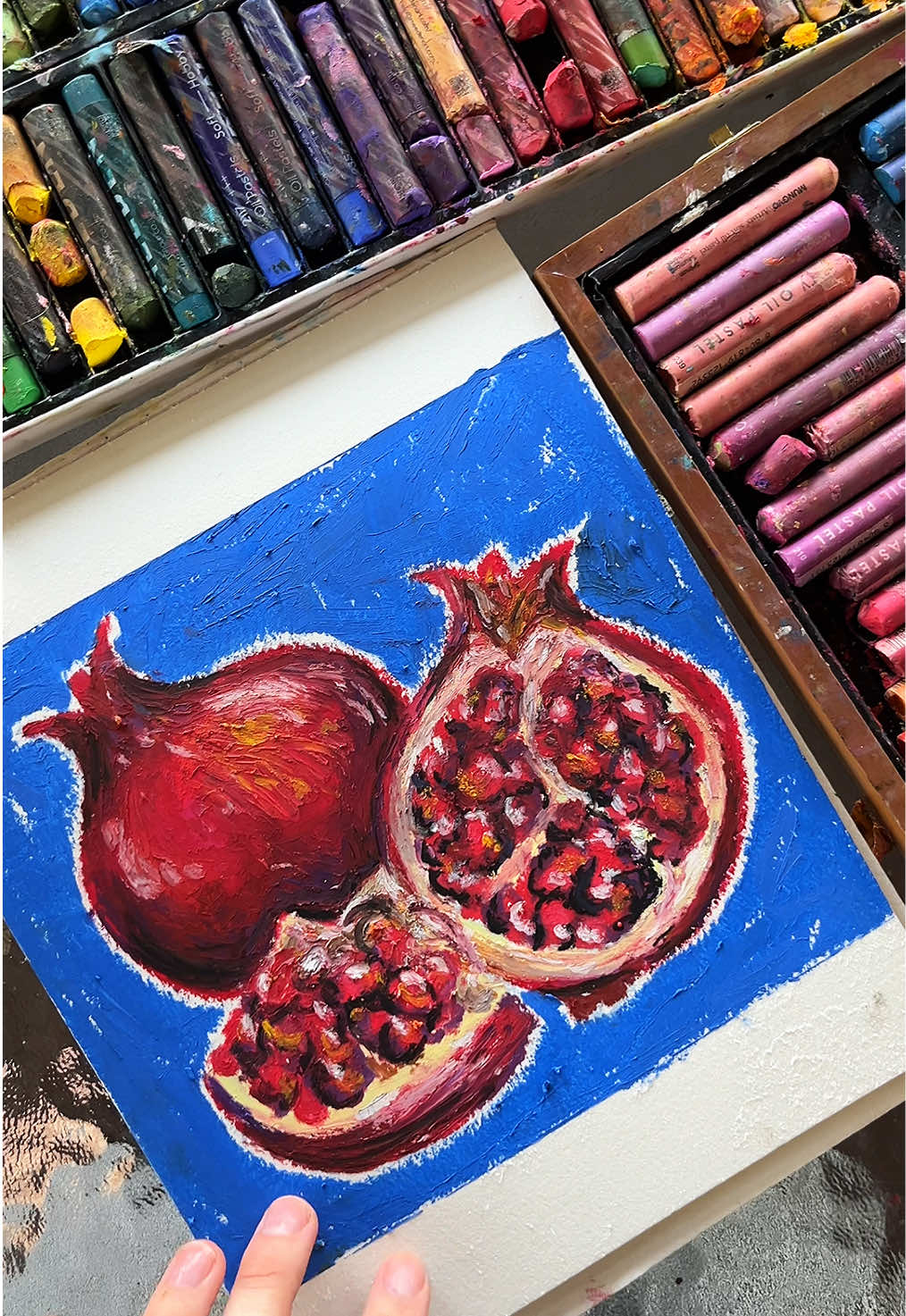 pomegranate oil pastel drawing ♥️✨ #oilpastel #arttutorial #pomegranate #artprocess #artprogress 