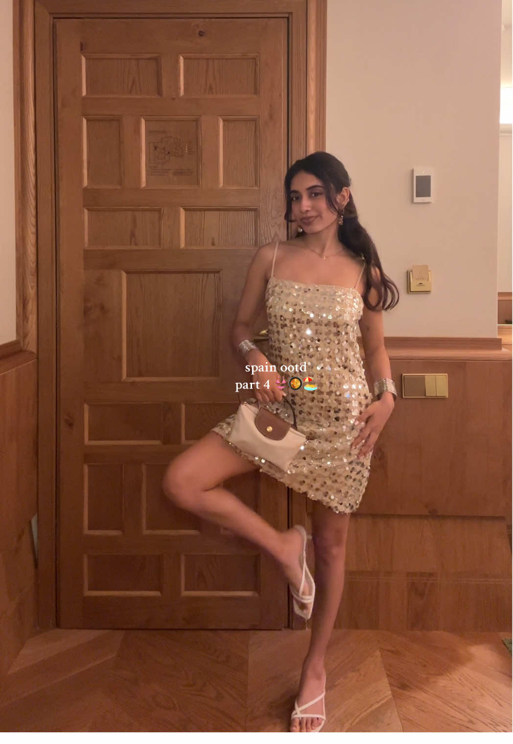 basically ….sachi = disco ball 😏🪩🕺🏻 dress - @ZARA purse - @Longchamp heels - @Amazon jewelry - india/switzerland #browngirl #eurosummer #traveltok #spain #OOTD 