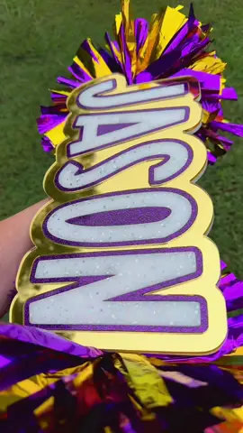 Haven’t done the purple and gold combo like this yet! I think it’s perfect! #cheerstick #etsyshopowner #cheer #customsigns #poms 