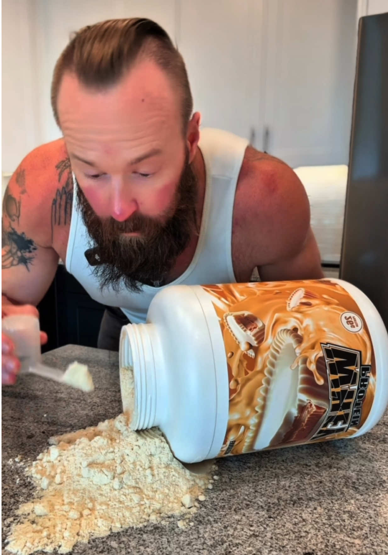 Replying to @Grant Wright 19% OFF White Chocolate Peanut Butter Protein! + Free Shipping for Labor Day! 26 protein 130 Calories! Don’t try this at home! #protein #laborday #peanutbutter #ekko #Fitness 