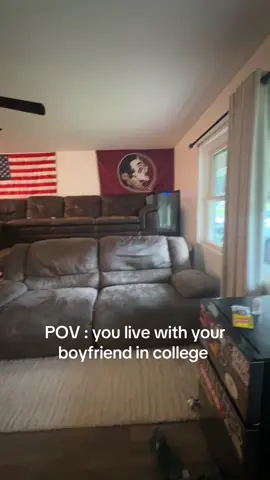 stadium seating living room has been added…. #fsu #college #bf #stadium edit: for everyone saying I moved into his space, it’s actually my house and he moved into my place, I don’t hate the couch, it’s just a video :) 