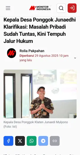 Polda Jateng menegaskan bahwa Junaedhi Mulyono telah resmi ditetapkan sebagai tersangka dalam kasus dugaan penipuan dana talangan senilai Rp 4,5 miliar. Hal ini dikonfirmasi oleh Direskrimum Kombes Pol Dwi Subagjo pada 29 Agustus 2025 . #kepaladesaponggok #klaten24jam #klatenfyp #infoklaten #kabarklaten 