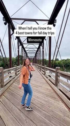 4 best fall day trips near the Twin Cities 🍁 1. 🍎 ☕️ 🍺 🍔 2. 🛍️ Antique shops 🍺 🍎 3. Taylors Falls 🥾 Interstate State Park ☕️ 🍔 🖼️ 🍩 4. 🥾 Photo Pop with the big boot 🍔 🍩 🍷 🍁 Barn Bluff Hike Follow for more inspo on hidden gems, lodging, breweries, events, travel ideas and much more in Minnesota and beyond. #daytrips #weekendgetaways #minneapolisblogger #fallcolors #expeditionkristen