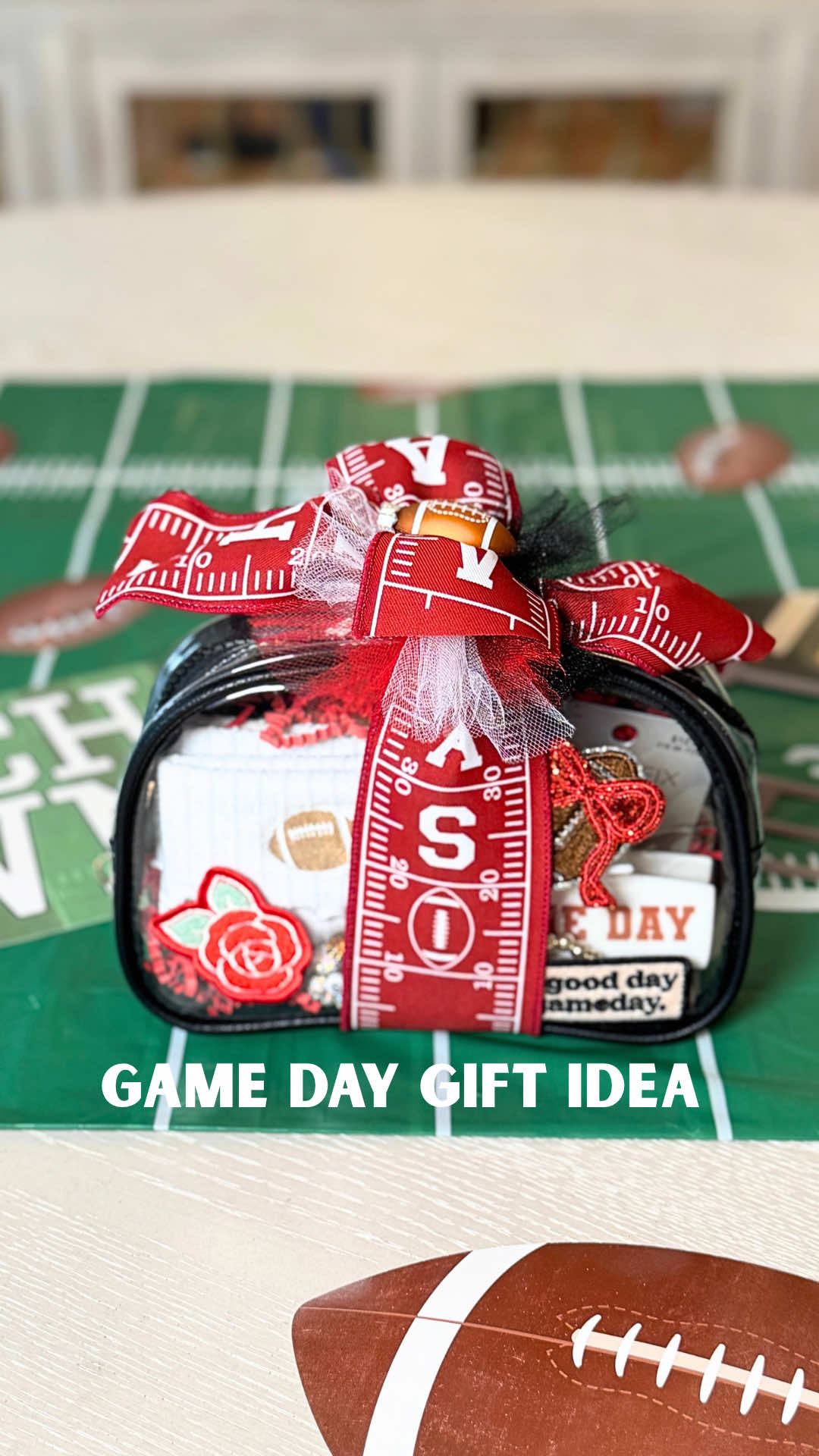 🏈✨ Cutest stadium bag gift idea for football season! Filled with socks, sparkly earrings, bracelets & topped with the perfect bow—she’s totally game day ready. 🎀 Would you gift this or keep it for yourself? ✨comment BAG for links sent to your 💌 Make Everyday a Celebration 🎉  . . . #GameDayGift #gift #target  #targetpartner #diygift @target            