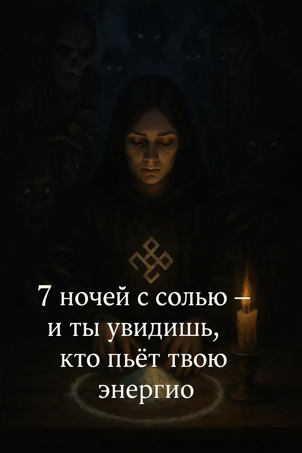 🌑 7 НОЧЕЙ С СОЛЬЮ — И ТЫ УВИДИШЬ, КТО ПЬЁТ ТВОЮ ЭНЕРГИЮ Ты жалуешься на усталость, на то, что сил не хватает даже на простые дела. День ещё не начался, а ты уже выжат. Вечером ложишься в постель — и не отдыхаешь, потому что утром просыпаешься ещё более разбитым. Ты думаешь: «Это нервы, это стресс, это работа». Но на самом деле кто-то пьёт твою энергию. И если хочешь увидеть — сделай древний обряд: 7 ночей с солью. 🌙 Почему именно соль В славянской традиции соль считалась самым сильным очищающим и раскрывающим средством. Она собирает на себя всё чужое, что присосалось к человеку: сущности, лярвы, проклятия, зависть, подселенцев, даже тяжесть предков. Соль хранит память земли и впитывает всю тьму. Она не только отсекает, но и показывает правду. Семь ночей подряд — и ты увидишь, кто пьёт твою силу. 🔥 Что делает этот обряд — Вытягивает на поверхность тех, кто сидит на твоём теле и душе. — Показывает через сны, кто крадёт энергию. — Даёт телу отдохнуть хотя бы ночью. — Отсекает мелкие лярвы и слабые сущности. — Вскрывает родовые крючки, если именно они пьют твою жизнь. 🌿 Как делать 7 ночей с солью — Возьми простую белую соль, лучше крупную. — Насыпь горсть в блюдце и поставь у изголовья кровати. — Перед сном скажи: «Соль, забери чужое, покажи мне лицо того, кто пьёт мою силу». — Спи спокойно, не убирай блюдце до утра. — Утром высыпай соль в проточную воду (река, кран, унитаз), приговаривая: «Ушло чужое». Так повторяй 7 ночей подряд. С каждым днём сны будут становиться всё ярче. 🌑 Что будет происходить — В первые ночи ты можешь видеть странные сны — пустые дома, грязь, тьму, незнакомых людей. Это проявляются сущности. — Потом придут знакомые лица — бывшие, родственники, соседи, коллеги. Так Род и духи показывают, кто пьёт твою силу. — На последних ночах ты увидишь корень — того, кто держит тебя дольше всего: это может быть покойный, обет или твоя собственная тень. 🕯️ Как понять увиденное — Если во сне приходят чужие — это подселенцы, сглаз, зависть. — Если приходят родные — это родовые долги и клятвы. — Если видишь тьму или существа — это лярвы, что подсели на твои страхи. — Если приходишь к зеркалу и видишь себя — значит, ты сам позволяешь пить свою энергию, живя не своей жизнью. 🌙 Почему 7 ночей Семь — число силы. Семь ночей открывают семь врат: через тело, кровь, сердце, разум, душу, род и дух. Каждую ночь соль будет снимать один слой и показывать тебе правду. ✨ Итог Если ты устанешь от жизни, если силы уходят без следа, если ты хочешь знать, кто пьёт твою энергию, сделай 7 ночей с солью. И увидишь — прямо во сне или в чувствах — имена, лица и образы тех, кто сидит на твоей жизни.