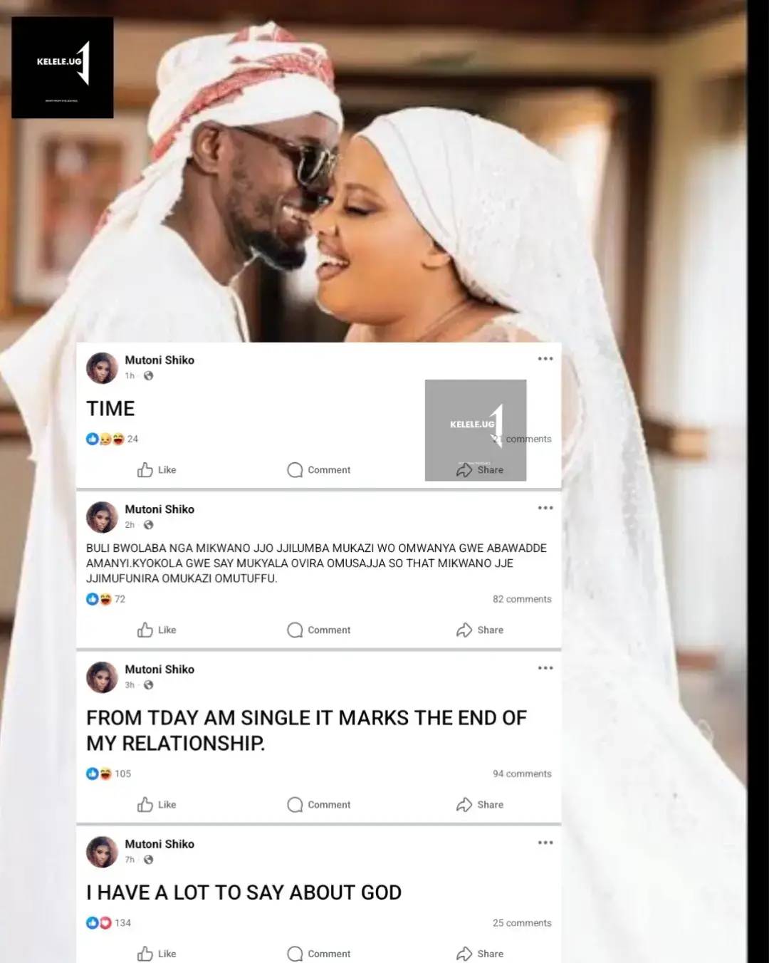 it seems Feffe Bussi is nolonger a muko to Nubian li as on what is going on social media Nubian li's wife Mutoni took to Facebook saying she is single 