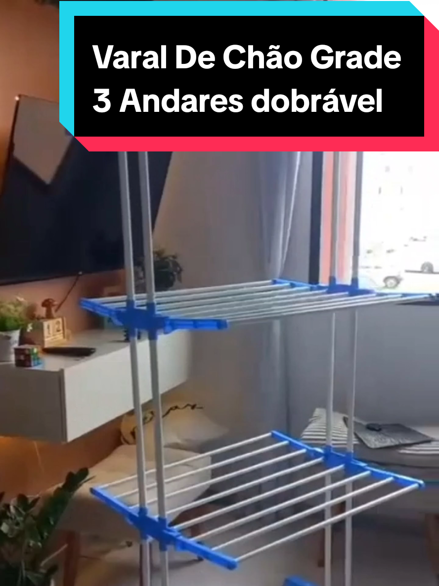 Varal De Chão Grade 3 Andares dobrável portátil para roupas #varal #casa #cozinha #vendas #tiktokshop 