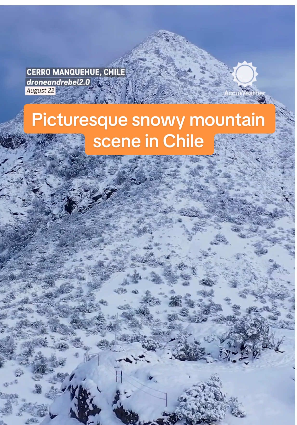 A breathtaking snowy view of Chile’s Manquehue Mountains, where the peaks look like something out of a dream. 🏔️