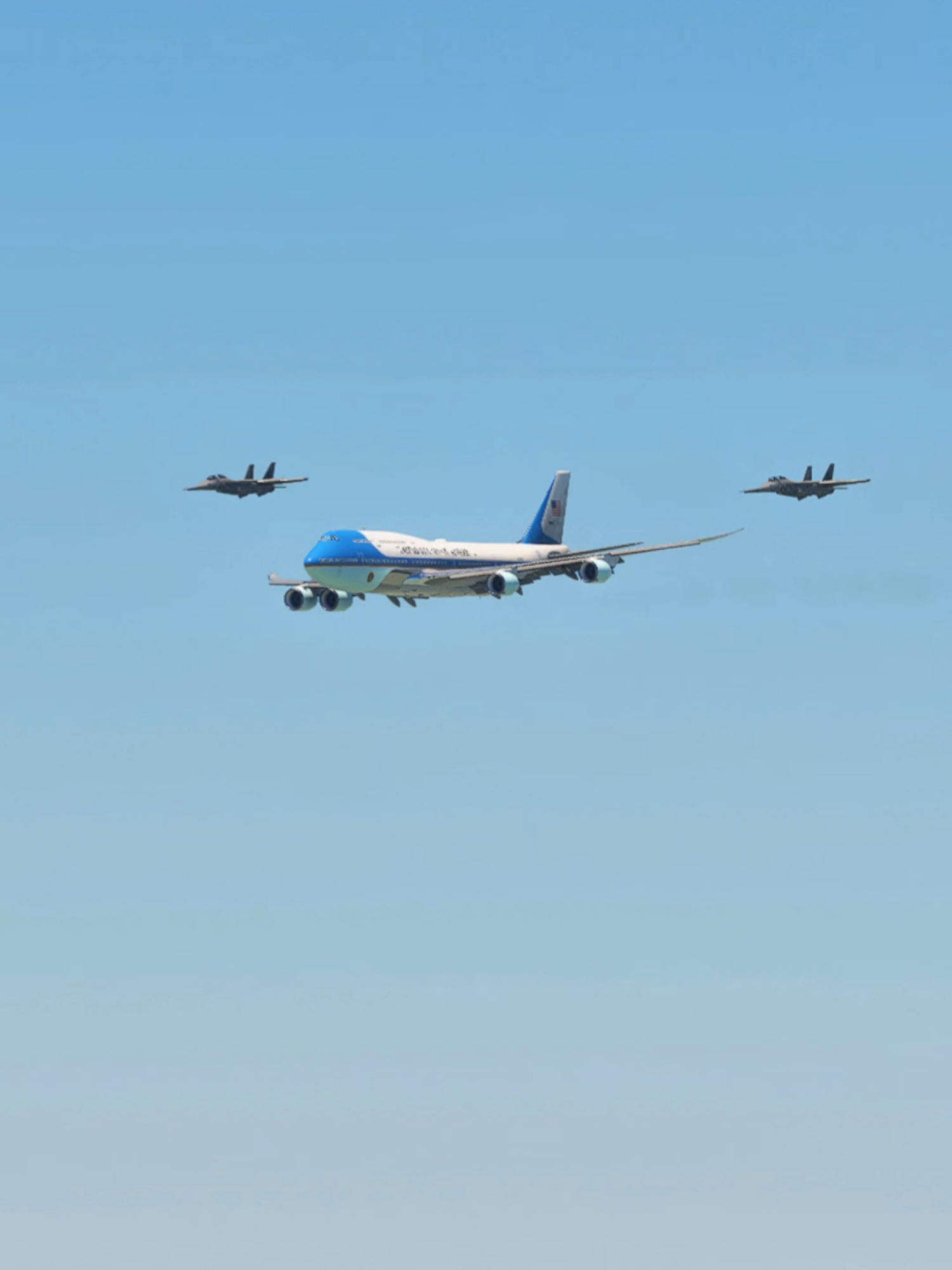 Air Force One flying with F-14 Tomcat Jets over Alaska #aviation #usa #airforceone #alaska #videogame . . This Video was created digitally - Video Game