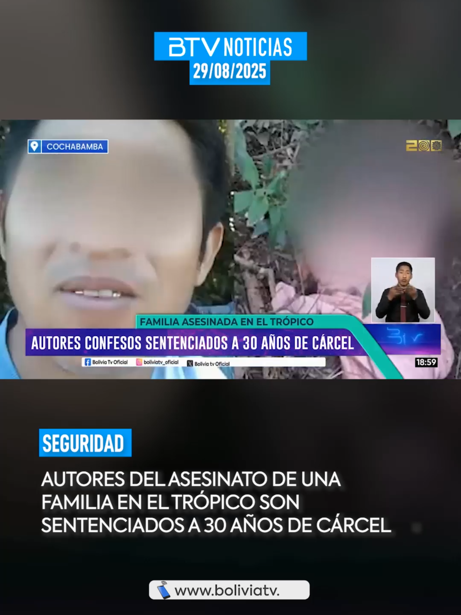 🚨📄 Tras someterse a un juicio abreviado, dos autores confesos del asesinato de una familia en el #Trópico de #Cochabamba fueron condenados a 30 años de prisión sin derecho a indulto en el penal de El Abra, informó el director de la #Felcc, Vanderley Flores.  👉 La Policía continúa con las investigaciones para dar con el paradero de un presunto tercer cómplice de 19 años.