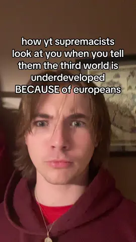 don’t say nothing about my facial expressions in this vid I’m trying my best to imitate a yt supremacist looksmaxer lol. It’s such a backwards way of thinking to point at the result of colonialism, which is sustained by post colonial world economics, and say that it is wholly due to inherent cultural differences. This structure of economics was self imposed into feudal European kingdoms, and following the age of discovery, it was directed outwards to the new world and then Africa and Asia, whereby these colonized areas became economically dependent and would buy back manufactured goods from their colonizing country, leaving very little room for growth, and no room to become independent. #wow #peaceonearth 