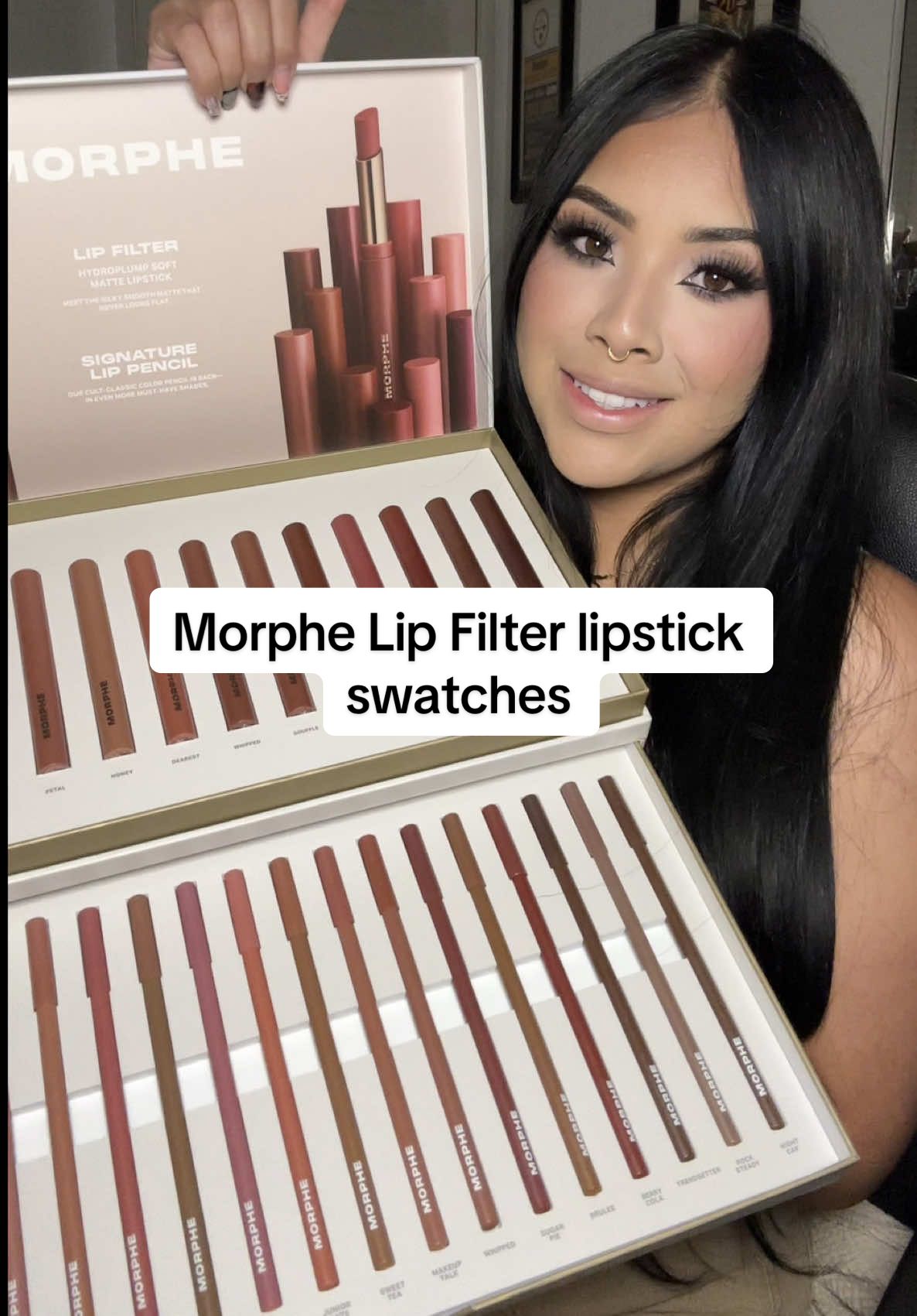 NEW FROM @Morphe Cosmetics Lip Filter Hydroplump soft matte lipstick swatches 🤍 For reference, I am a medium skin shade with an olive undertone ✨  Part 2 - lip liner try on coming next ✨ #lipstick #mattelipstick #trendingmakeup #prunboxing #beauty 