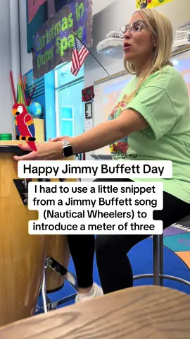 Jimmy Buffett is my all time favorite singer songwriter. He is pure nostalgia to me and I was the saddest I’ve been over any celebrity when he died. I was fortunate to be in proximity to a Margaritaville (Las Vegas) and got to go there to mourn and remember his life and music. The head custodian at my school is a fellow Parrot Head and we planned to wear our Buffett gear to school today. It was a success. Next year we hope a local cover band will come to town for a Parrot Head night. If not, maybe I’ll have to do it. #musicteacher #jimmybuffett #teacher #fyp #parrothead 