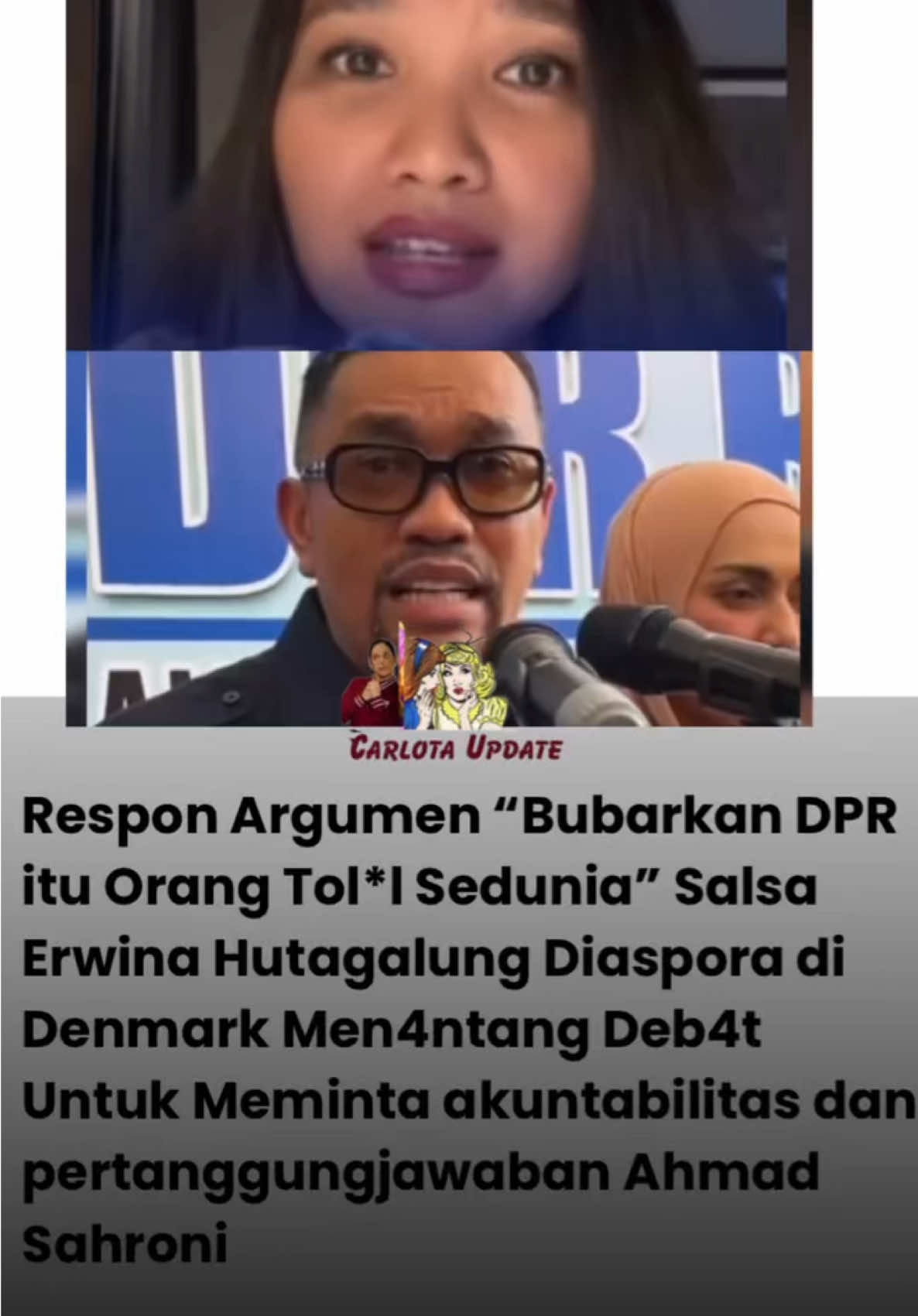 Respon Argumen “Bubarkan DPR itu Orang Tol*l Sedunia” Salsa Erwina Hutagalung Diaspora di Denmark Yang ikut menyiarakan bubarkan DOR Men4ntang Deb4t Untuk Meminta akuntabilitas dan pertanggungjawaban Ahmad Sahroni