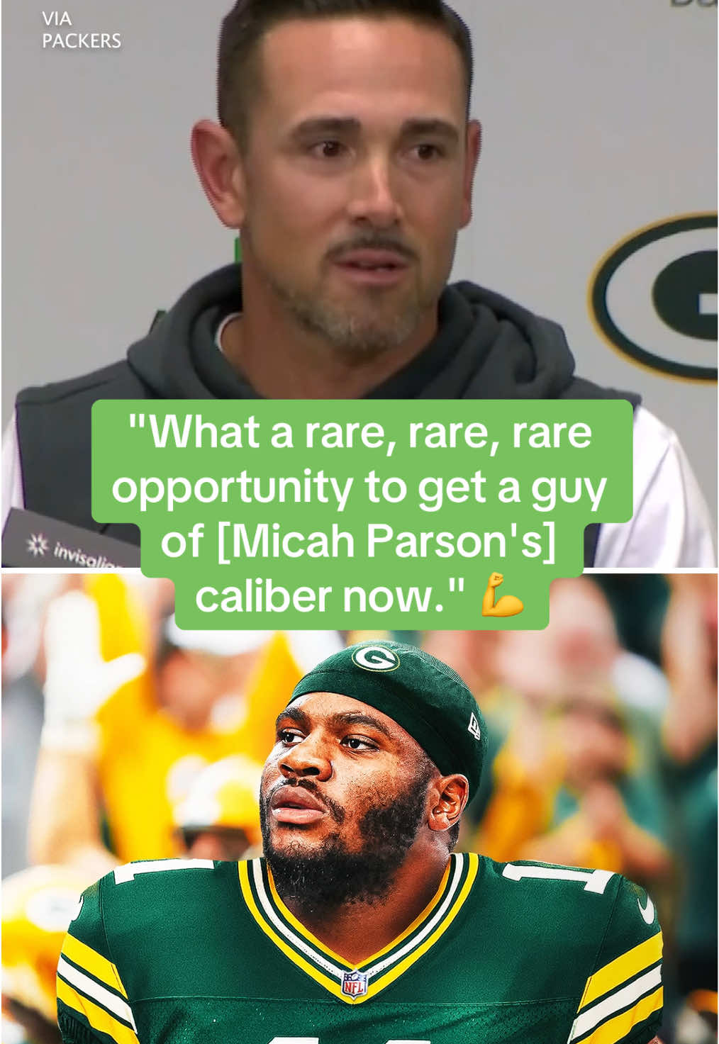 You can see the happiness on Matt LaFleur's face 😃 (via @Green Bay Packers) #nfl #micahparsons #greenbaypackers #packers #cowboys 
