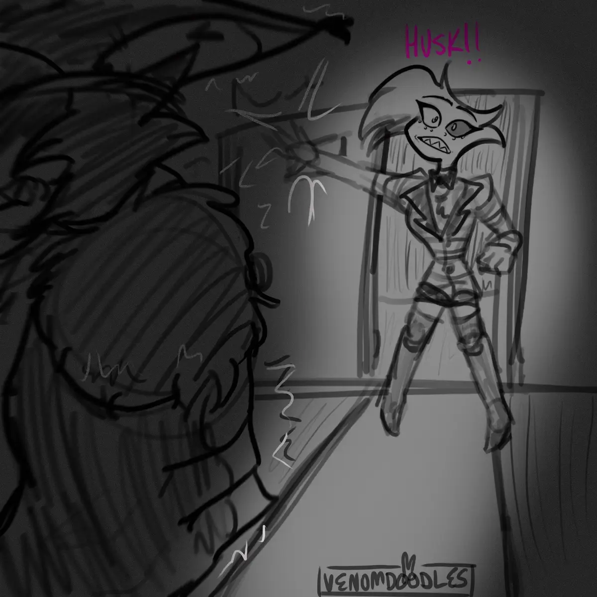 Quick Redraw of that scene from ghostfkers cause I need me some Husk angst nest seasons PLEASE VIV I BEG I GROVEL 🥺😩❤️‍🩹 #huskerdust #husk #angeldust #hazbinhotel #hellaverse 