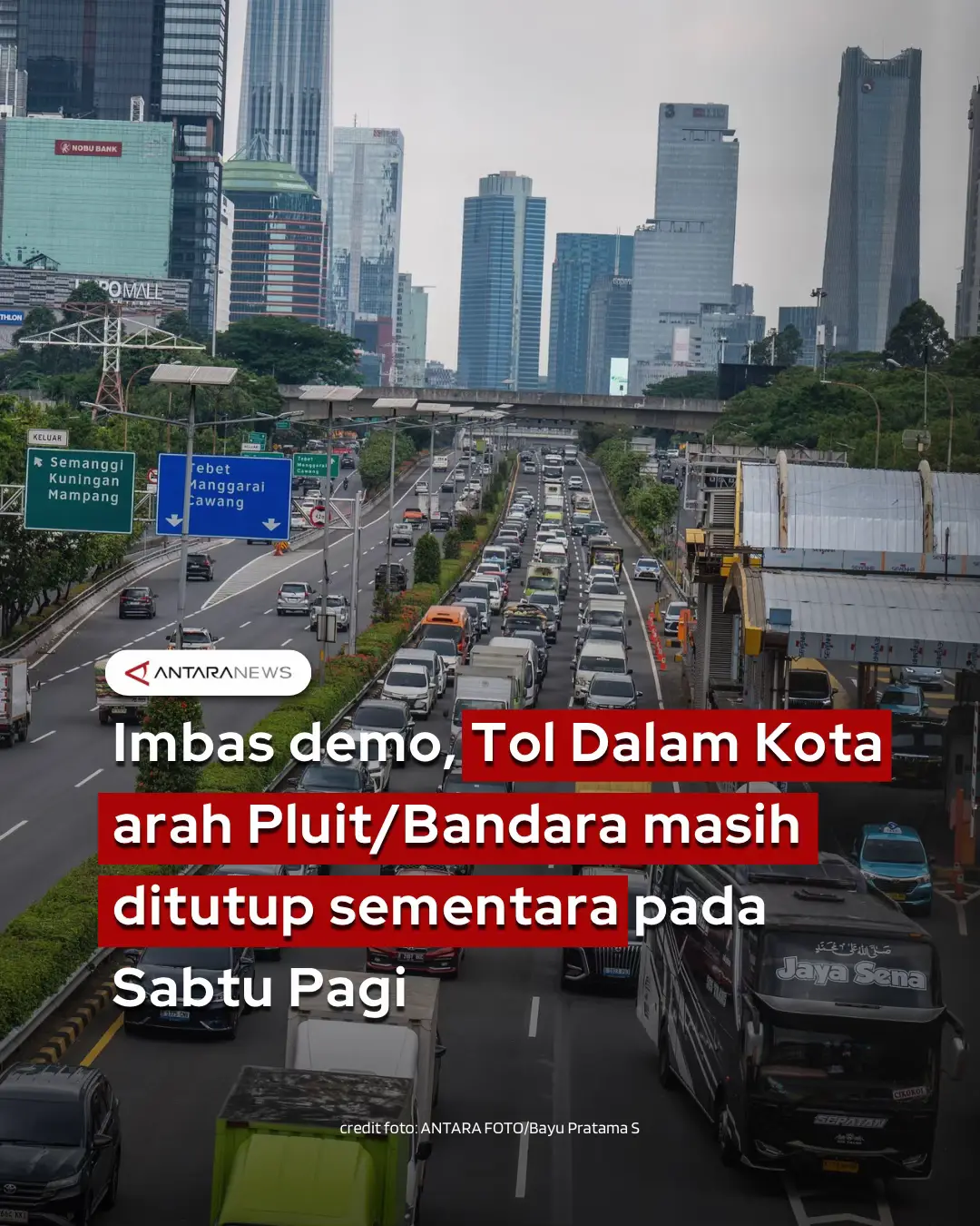Replying to @Luther ☕ Akses jalan Tol Dalam Kota hingga Sabtu pagi (30/8/25) masih ditutup imbas aksi demo yang terjadi pada Jumat (29/8/25). Menurut laman media sosial resmi Jasamarga, hingga pukul 08.05 WIB akses kendaraan yang menuju Tol Dalam Kota arah Pluit atau Bandara masih ditutup sementara dan dialihkan menuju Tol CMNP Kb Nanas arah TJ Priok. Sebelumnya ruas Tol Dalam Kota yang lokasinya berdekatan dengan titik aksi demo di sekitar Gedung DPR/MPR sudah tidak dapat dilintas sejak Jumat (29/8) akibat aksi massa yang terus ada bahkan hingga Sabtu pagi. Simak informasi update lainnya mengenai Tol Dalam Kota ini melalui media sosial resmi PT Jasamarga ya! #toldalamkota #toldalamkotaditutup #demo #jalantol #jalanalternatif 