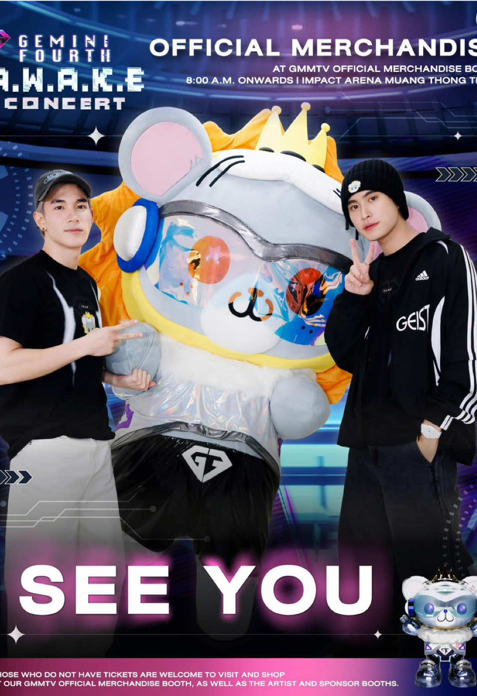 GEMINI FOURTH A.W.A.K.E CONCERT  DAY 1  ⏰️ 17.00 (Giờ biểu diễn) 📍 : IMPACT ARENA MUANG THONG THANI  Trending :  CẢ NGÀY   Hashtag & Keywords: GEMINI FOURTH TO THE FUTURE #GFAWAKEConcertD1 #geminifourth #monhana #Souls_team🌨️ #soltipi_team🐬 