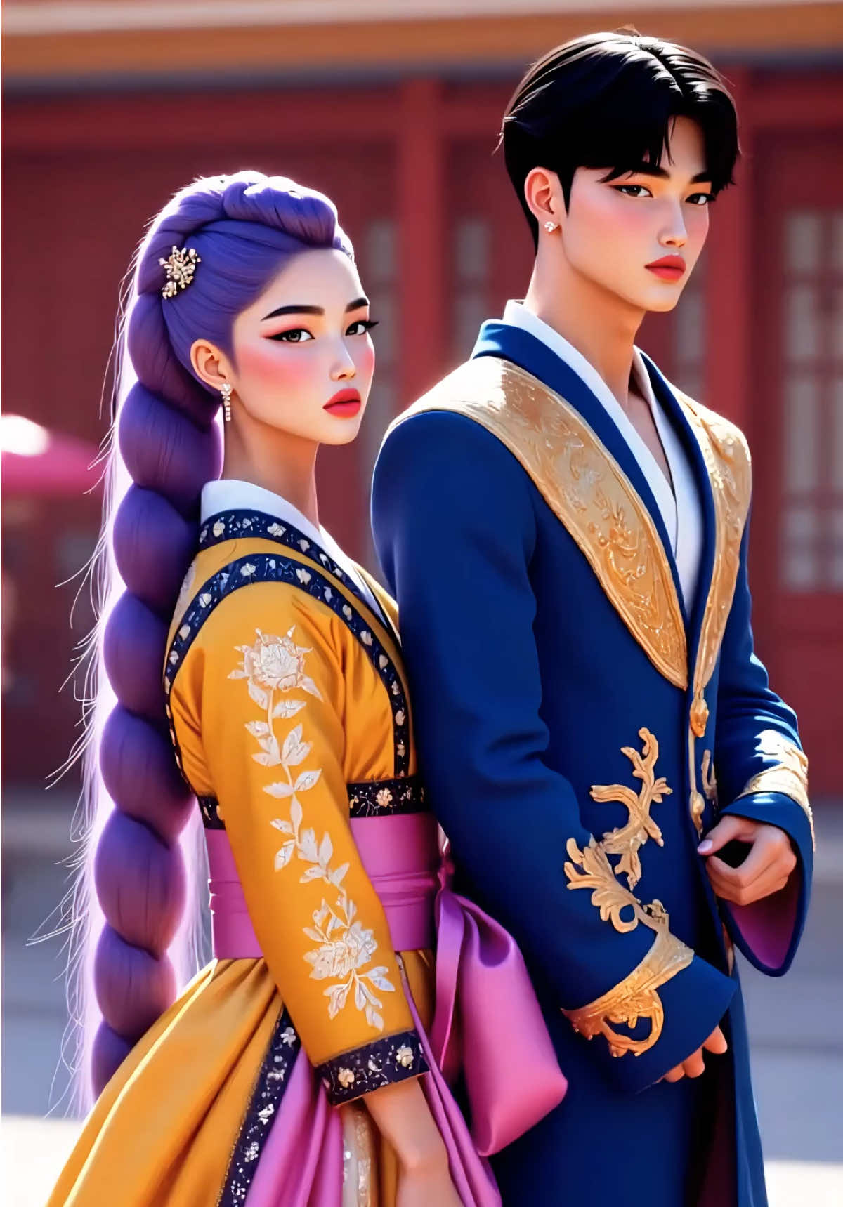 K-Pop Demon Hunters show off their elegance with Korean royal-style attire👸🤴#kpop #kpopdemonhunters #Love #princess #kiss 