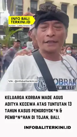 Jaksa Penuntut Umum (JPU) menuntut hukuman 13 tahun penjara terhadap terdakwa kasus pembunuhan I Made Agus Aditya (26) yang terjadi di Tojan, Blahbatuh. Namun, pihak keluarga korban menyampaikan kekecewaan mendalam atas tuntutan tersebut setelah persidangan di Pengadilan Negeri Gianyar, Kamis (28/8). 📌 Kasus ini masih menjadi perhatian publik, khususnya terkait rasa keadilan bagi keluarga yang ditinggalkan. Source: Lobby Antarii II #KasusPembunuhan #Gianyar #Pengadilan #Keadilan #BeritaBali            