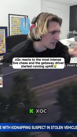 xQc reacts to the most intense live chase and the getaway driver started running uphill 😭 #xqc #funny #fyp