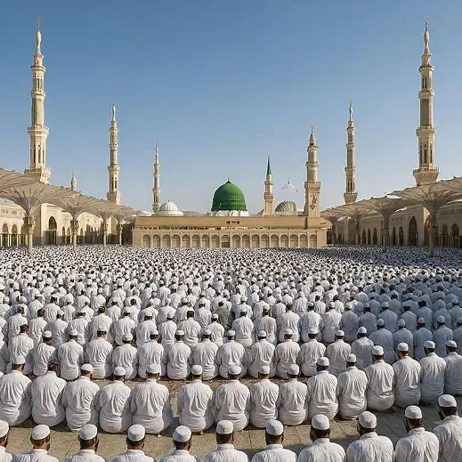 Madinah, the City of the Prophet, shines bright A beacon of faith, where Islam's history takes flight The Masjid an-Nabawi, a mosque of grandeur and might Where the Prophet Muhammad's tomb is a sacred sight The city's streets are lined with date palms, green and tall A tranquil oasis, where faith and peace enthrall Madinah's rich history and heritage are palpable and real A place where Muslims from all over the world come to feel The city's warm hospitality and welcoming smile Make it a place of pilgrimage, worth traveling a long while.