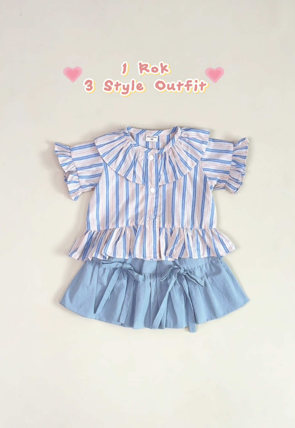 1 rok bisa jadi 3 style outfit? 🤩 Nggak perlu banyak baju, asal pintar mix & match! Kamu tim look pertama, kedua, atau ketiga nih? 😍 #outfitanakperempuan #ootdanakperempuan #bajuanakperempuan #rokanak 
