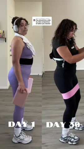 Replying to @Guadalupe small but mighty changes 🫶🏻 I know it’s not a HUGE difference but I just see a lot more control on day 30 😏 @Nike  @JLab  @ZELUS Fitness  @sweetsweats  #bodypositivity #fitnessjourney #HTX #imjustagirl #tjsdulcevida 