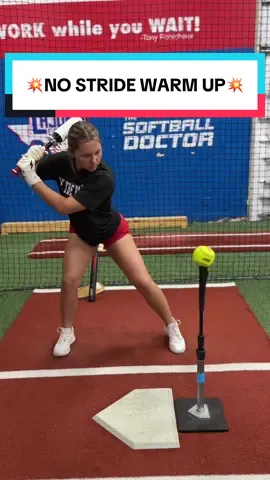 💥No stride warm-up drill💥 I like starting some hitters with a no stride to get their body loose. It also helps hitters feel control of their body without adding the extra movement. By keeping the front foot still, they learn how to sit in the back hip, stay balanced, and transfer energy through the swing (direction).  No stride = better posture, better direction and consistent contact at the plate ✅ @mallory.richardson @ProVelocity Bat  #softballdoctor #thesoftballdoctor #hittingdrills #swingstrong #softballdoctordrills   