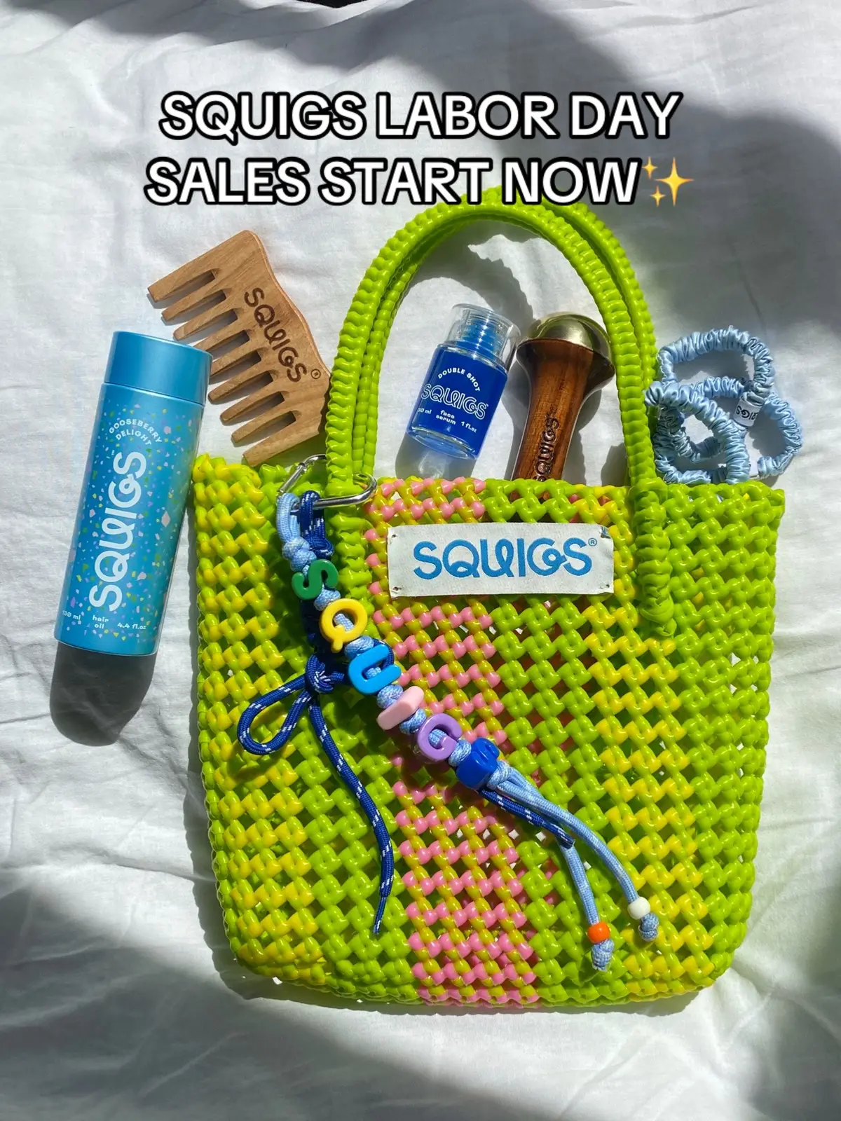 Happy shopping!! ✨🌊🫧 #labordaysale #labordayweekend #squigsbeauty #handwovenbag #summeraccessories 