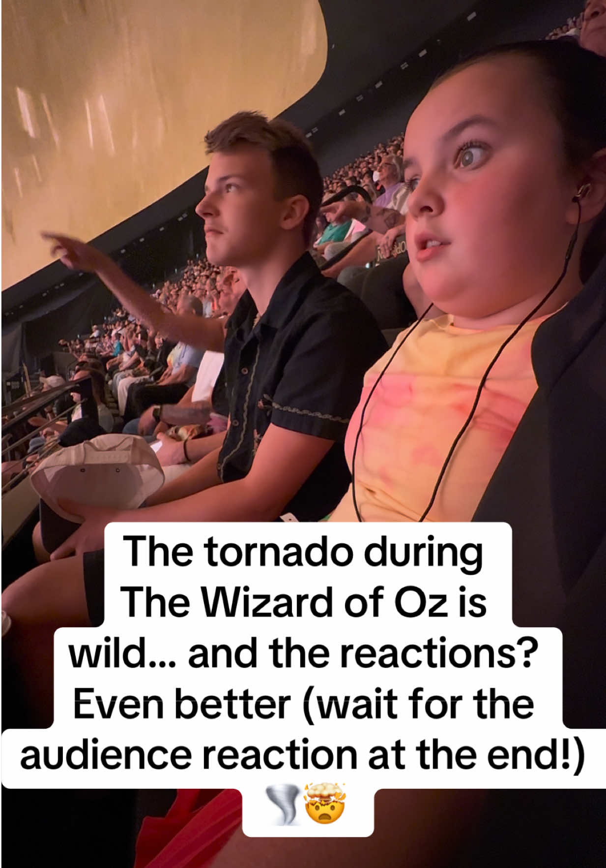 Not only did you see and hear  the tornado, but you could feel, smell and even taste it! Not to mention the jump scare and the flying leaves. 10/10 they NAILED this. My kids reactions and then the audience reaction at the end sumamrize it perfectly.  10000% go see The Wizard of Oz at the Sphere. Don’t think about it. Just do it!  @Sphere  #wozatsphere  #thewizardofoz  #tornado #funnyreactions  #thatwaswild 