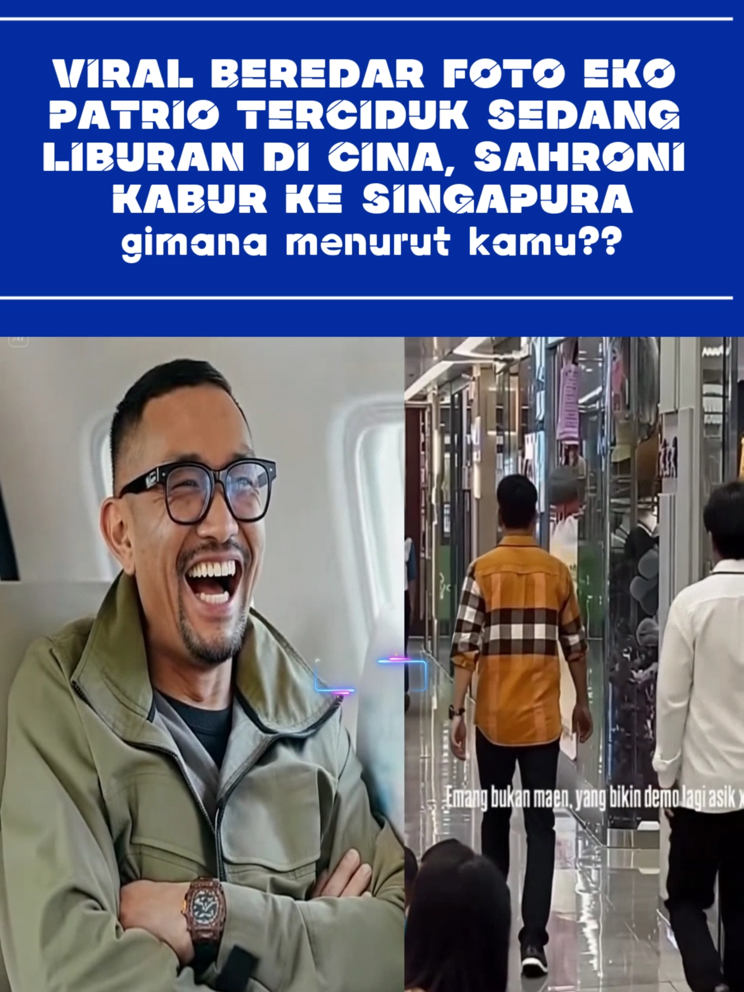 Viral foto di media sosial menunjukkan anggota DPR RI Eko Patrio sedang berada di pusat perbelanjaan di China, lalu Ahmad Sahroni pergi ke Singapura, Benarkah mereka kabur??? #dpr