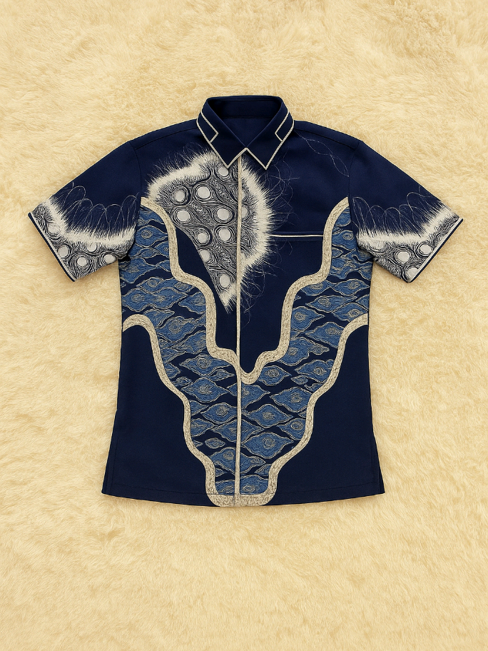 SMOCK MEGA MENDUNG NAVY Hem batik pria bahan doby #batikpremium #batiksmock #batikpria #xyzbca #fyp 