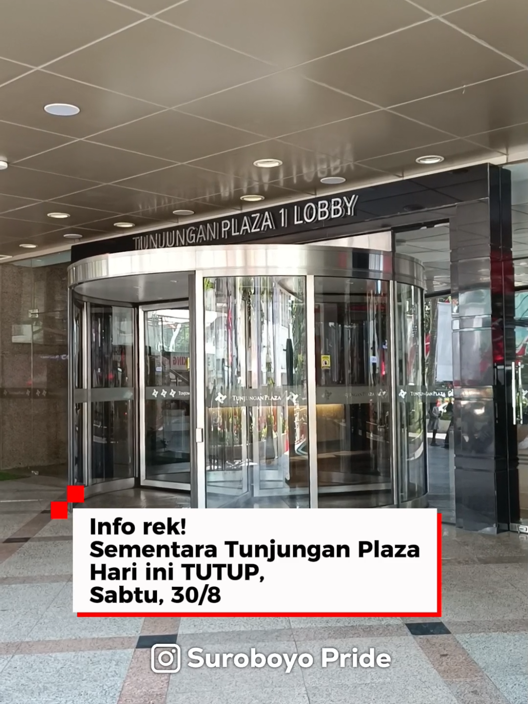 Info rek! Tunjungan Plaza Dino iki Tutup rek... (Sabtu 30/8) Buka maneh mene Dino Minggu 31/8... #suroboyopride #surabaya #surabaya24jam #infosurabaya #suroboyo 