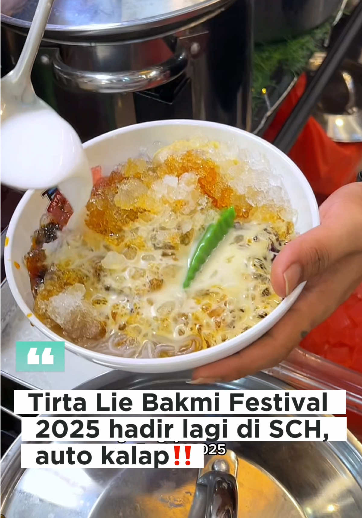 HADIR LAGI ‼️‼️ TIRTA LIE FESTIVAL DI SLEMAN CITU HALL 😍✨🥳🤩 Tirta Lie’s Bakmi Festival hadir kembali di Sleman City Hall, kali ini lebih meriah dengan puluhan pedagang pilihan yang sudah Tirta Lie APPROVED! Siap manjain lidahmu dengan cita rasa bakmi otentik dari berbagai kota di Indonesia 27 - 31 Agustus 2025 Atrium Shinta, Ground Floor - Sleman City Hall Mau yang Pork atau No Pork No Lard, semua ada lengkap dengan area terpisah. Jadi jangan khawatir, semua bisa kulineran nyaman sesuai pilihan masing- masing Btw ini bakal jadi event terakhir Festival Bakmi Tirta Lie di Jogja. Jangan sampai dilewatin Gaes TAG TEMAN KALIAN‼️‼️‼️ . . . #jogjafoodhunter  #SlemanCityHall #PavilionOfJogja #BakmiFestivalJogja #TirtaLieBakmiFestival