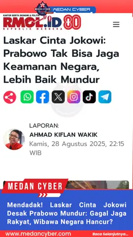 Publik dikejutkan dengan pernyataan mengejutkan dari Laskar Cinta Jokowi yang secara mendadak mendesak Presiden Prabowo Subianto untuk mundur dari jabatannya. Kelompok relawan yang dikenal loyal kepada mantan Presiden Jokowi itu menilai kerusuhan di depan DPR merupakan bukti nyata kegagalan negara dalam menjaga keamanan warganya. Koordinator Laskar Cinta Jokowi, Suhandono Baskoro, menegaskan bahwa “Jika Presiden tak mampu menjamin rasa aman rakyat, maka lebih baik mundur demi kebaikan bangsa.” Pernyataan ini langsung jadi bola panas. Bagi sebagian pihak, ini dianggap bentuk perlawanan politik terselubung, mengingat Prabowo baru beberapa bulan menjabat. Namun bagi yang lain, kritik ini sah-sah saja karena rakyat berhak menuntut keamanan dan kepastian. Isu ini memunculkan spekulasi liar: Apakah ini sekadar kritik moral, atau sinyal awal oposisi terhadap Prabowo? Benarkah kerusuhan demo di DPR hanya soal tunjangan DPR, atau ada “perang politik” lebih besar di baliknya? Dan pertanyaan paling kontroversial: apakah wajar seorang Presiden baru langsung didesak mundur? Sampai kini, belum ada respons resmi dari pihak Istana atas desakan Laskar Cinta Jokowi. Namun gelombang opini publik terus memanas, menjadikan isu ini trending di media sosial. --- Menurut kamu ini kritik sah atau serangan politik terselubung?” 👇 Sumber : https://rmol.id/politik/read/2025/08/28/677953/laskar-cinta-jokowi-prabowo-tak-bisa-jaga-keamanan-negara-lebih-baik-mundur --- #PrabowoDiserang #LaskarCintaJokowi #MundurAtauBertahan #KrisisKeamanan #DPRMemanas  