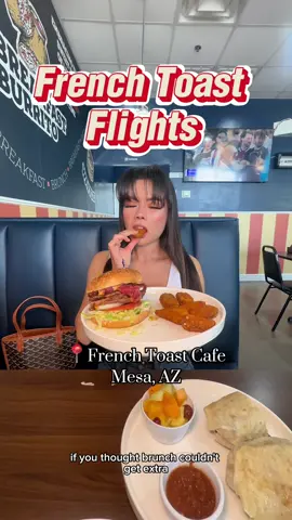 📍 @frenchtoastcafee  Mesa, AZ French toast flights, Godzilla-sized burgers, and portions big enough for leftovers 👀🍴 French Toast Café in Mesa is officially a must. #frenchtoast #brunch #mesaeats #arizonafoodies #foodreview 